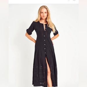 LoveshackFancy Edie long black dress size L worn once
